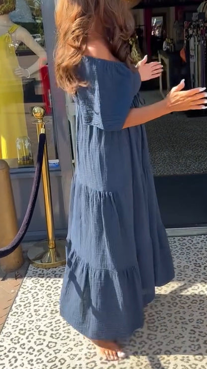 Ladies' Large V-neck Spliced Solid Color Casual Dress - MYSTERYBOXS