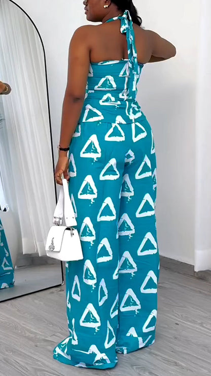 Ladies' Neck Hanging Printed Triangle Top+ Pants Casual Set - MYSTERYBOXS