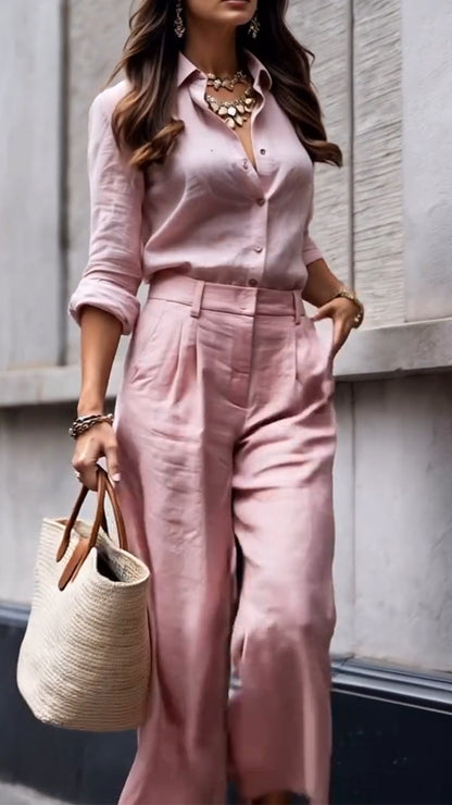 Women's Collar Top+ Pants Commuting Style Set - MYSTERYBOXS