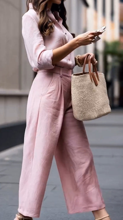 Women's Collar Top+ Pants Commuting Style Set - MYSTERYBOXS
