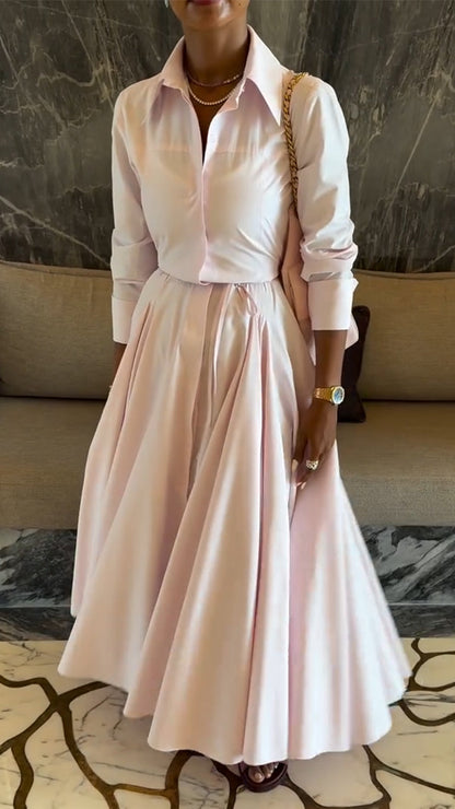 Ladies' Collar Shirt+ Skirt Solid Color Temperament Commuting Suit - MYSTERYBOXS