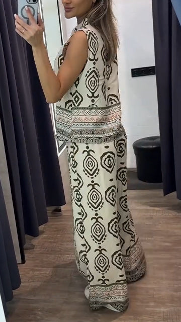 Ladies' Collar Print Casual Set - MYSTERYBOXS