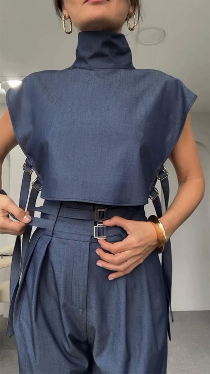 Round Neck Side Hollow Top + Trousers Casual Suit - MYSTERYBOXS