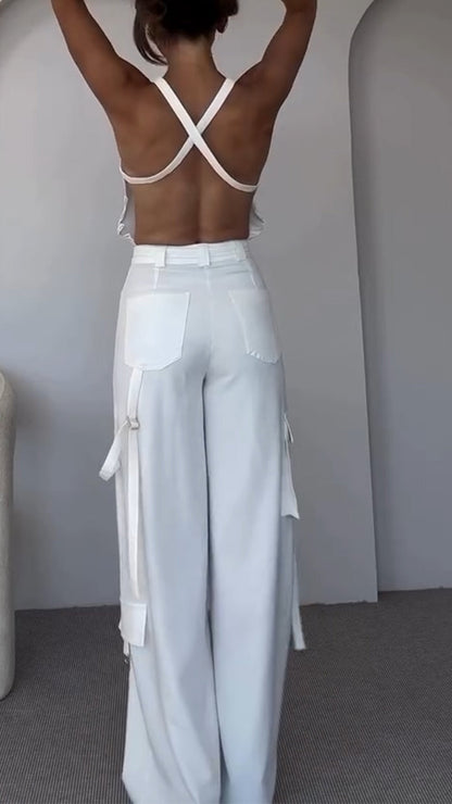 Women's Sleeveless Backless Top + Trousers Casual Suit - MYSTERYBOXS