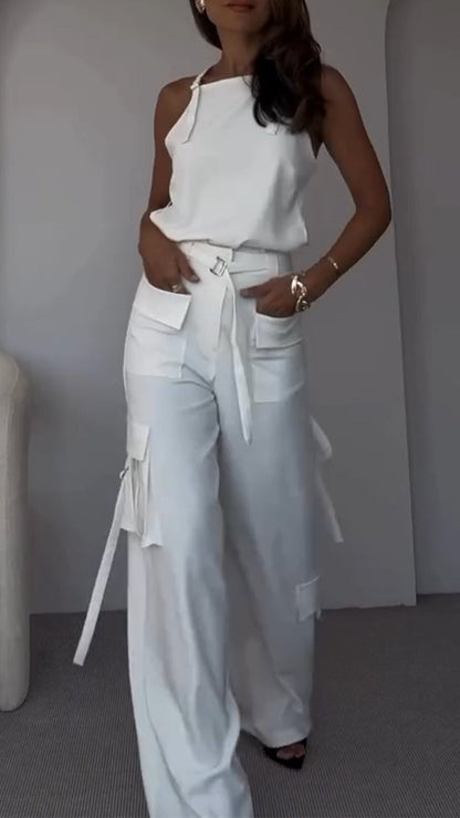 Women's Sleeveless Backless Top + Trousers Casual Suit - MYSTERYBOXS
