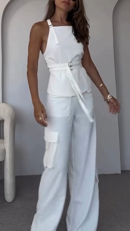 Women's Sleeveless Backless Top + Trousers Casual Suit - MYSTERYBOXS