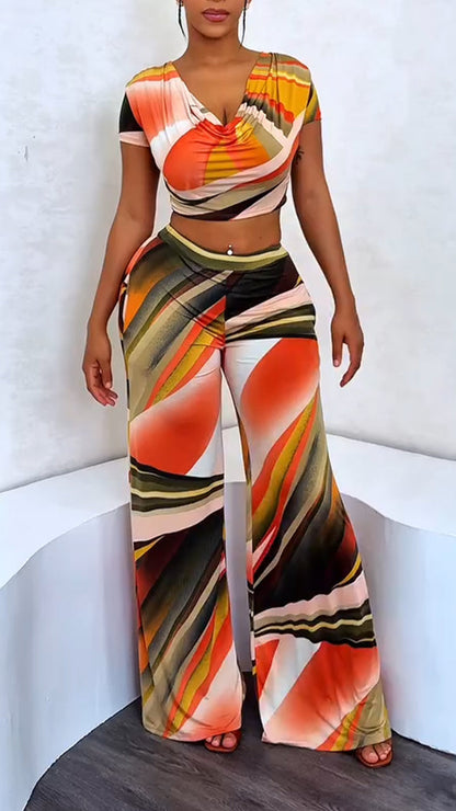 Ladies' V-neck Colorful Leisure Set - MYSTERYBOXS