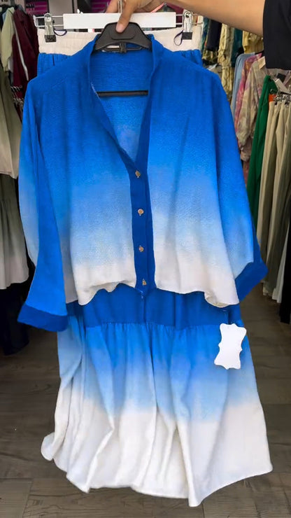 Ladies' V-neck Breasted Gradient Top+ Skirt Casual Set - MYSTERYBOXS
