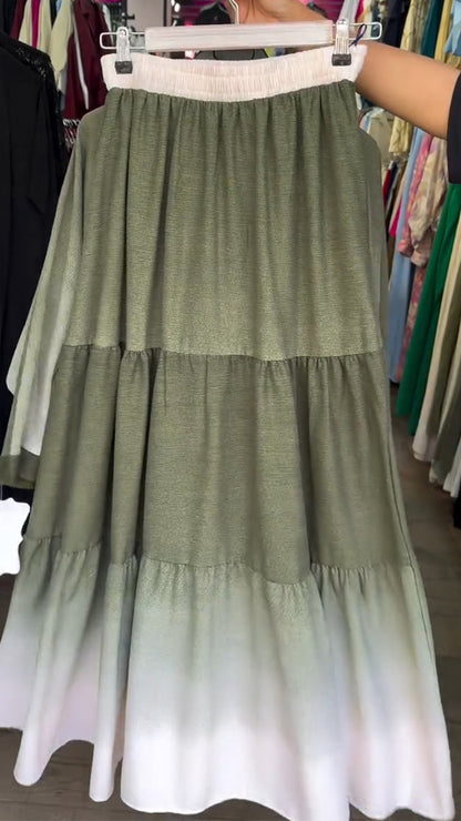 Ladies' V-neck Breasted Gradient Top+ Skirt Casual Set - MYSTERYBOXS