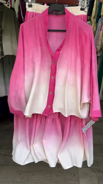 Ladies' V-neck Breasted Gradient Top+ Skirt Casual Set - MYSTERYBOXS