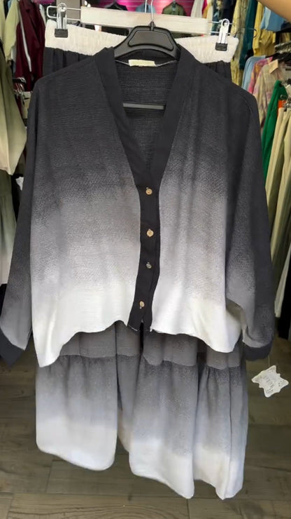 Ladies' V-neck Breasted Gradient Top+ Skirt Casual Set - MYSTERYBOXS