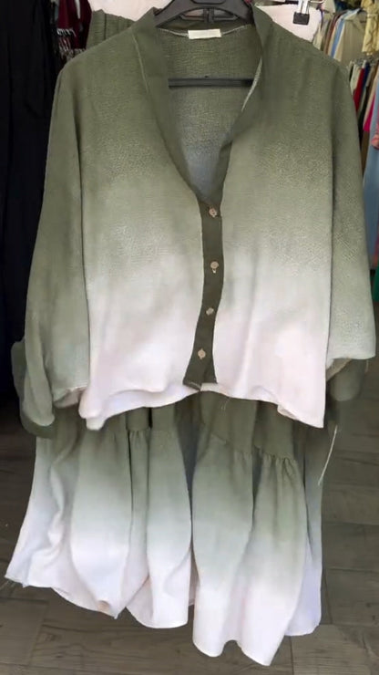 Ladies' V-neck Breasted Gradient Top+ Skirt Casual Set - MYSTERYBOXS