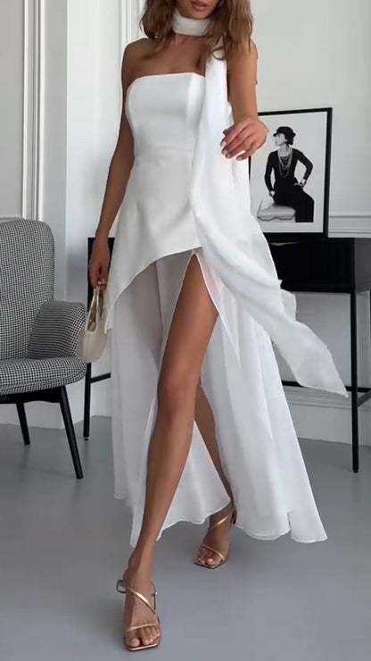 Ladies' Strapless Irregular Top+ Split Skirt Party Dinner Temperament Set - MYSTERYBOXS