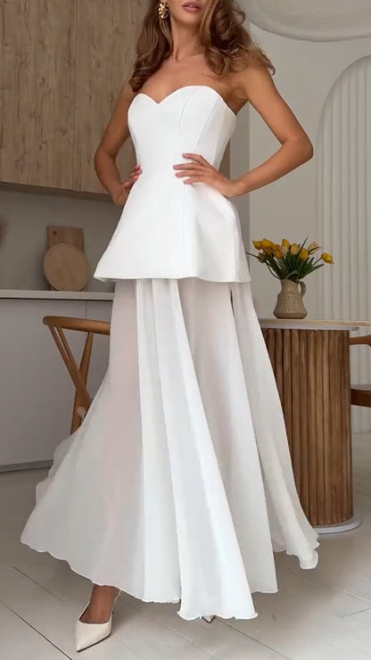 Ladies' Strapless Top+ Split Skirt Party and Dinner Temperament Set - MYSTERYBOXS