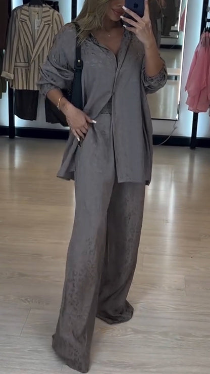 Ladies' Collar Leopard Print Loose Casual Suit - MYSTERYBOXS