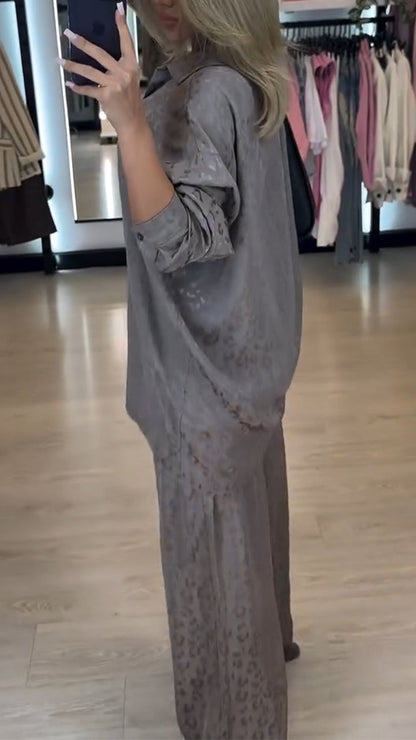 Ladies' Collar Leopard Print Loose Casual Suit - MYSTERYBOXS