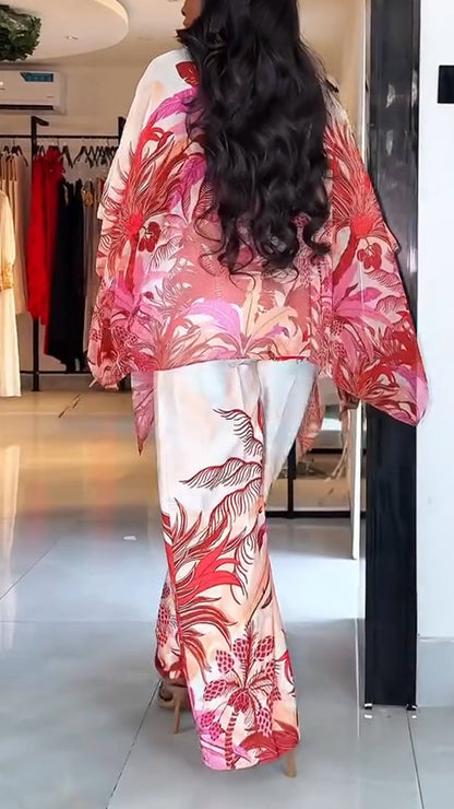 Ladies' V-neck Printed Top + Pants Casual Set - MYSTERYBOXS