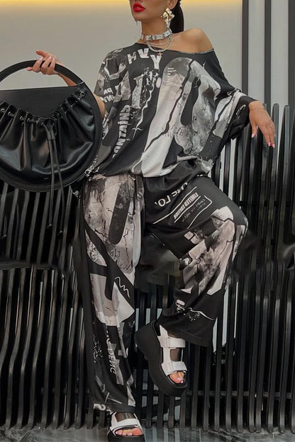Ladies' Round Neck Printed Top + Pants Casual Set - MYSTERYBOXS