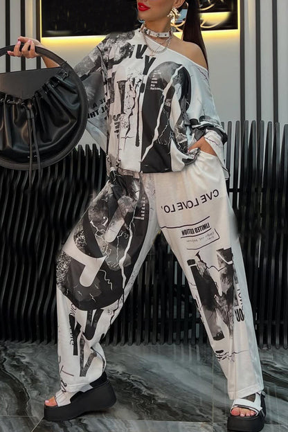 Ladies' Round Neck Printed Top + Pants Casual Set - MYSTERYBOXS