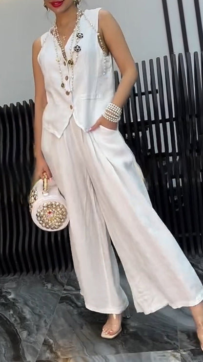 Women's V-neck Breasted Top+ Pants Loose Casual Suit - MYSTERYBOXS