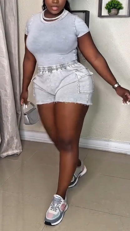 Ladies Round Neck Top+ Shorts Casual Suit - MYSTERYBOXS