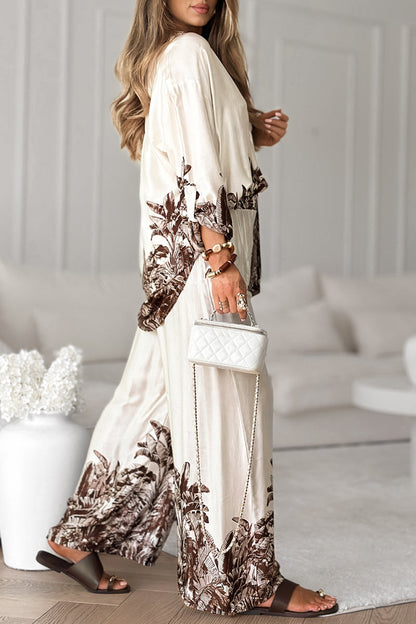 Women Collar Printed Top + Pants Loose Casual Suit - MYSTERYBOXS