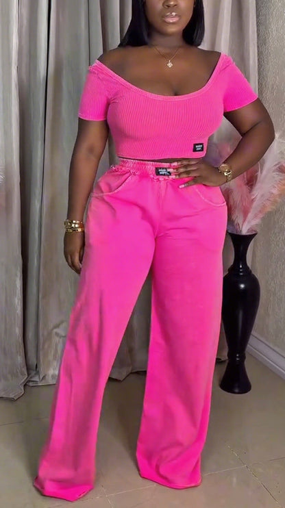 Ladies' Large U-neck Top + Pants Casual Suit - MYSTERYBOXS