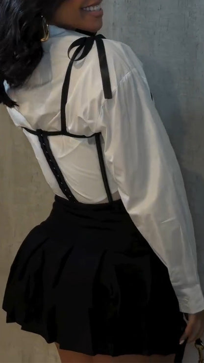 Ladies Collar Shirt+ Suspender Skirt with Elegant Suit - MYSTERYBOXS