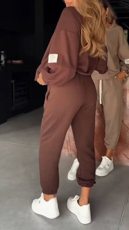 Ladies Round Neck Top and Pants Casual Suit - MYSTERYBOXS