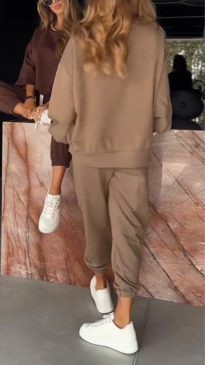 Ladies Round Neck Top and Pants Casual Suit - MYSTERYBOXS