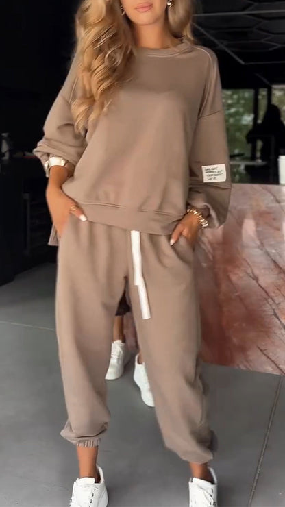 Ladies Round Neck Top and Pants Casual Suit - MYSTERYBOXS