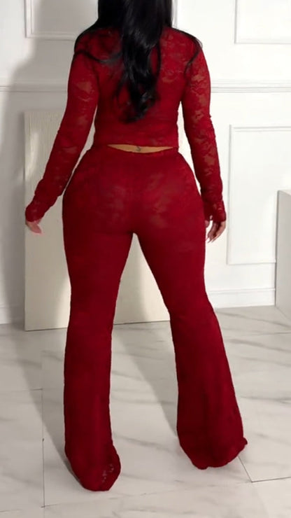 Ladies Printed Lace Strap Top+ Pants Sexy Temperament Set - MYSTERYBOXS