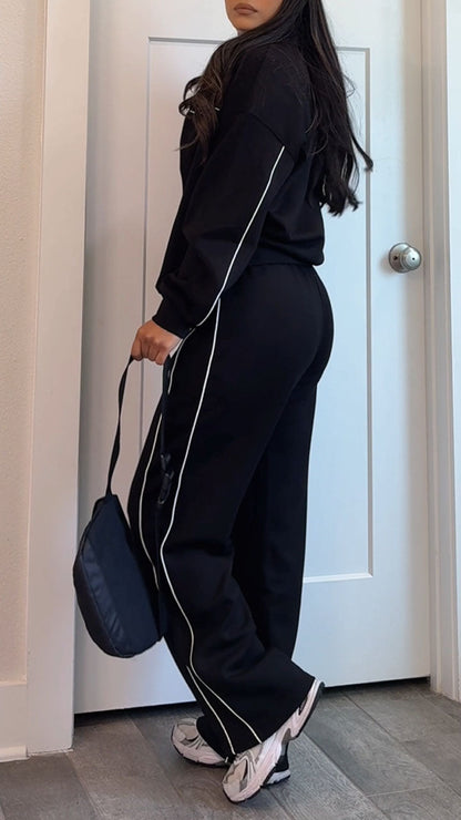 Women's Autumn Casual Side Stripe Sports Outdoor Jacket Coat Pants Set - MYSTERYBOXS