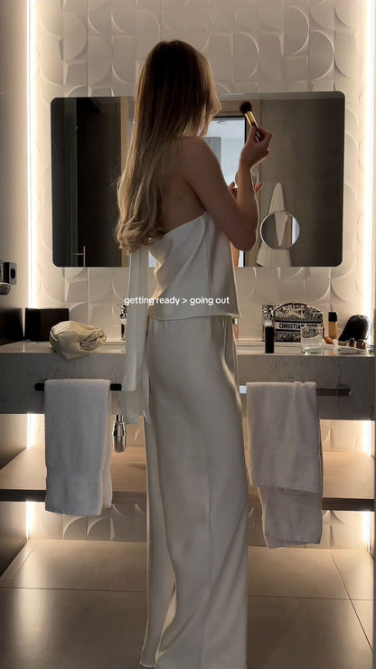 Women's Champagne Color Outerwear Colored Halter Top and Pants Set - MYSTERYBOXS