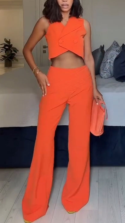 Ladies Collar Irregular Top+ Pants Temperament Casual Suit - MYSTERYBOXS