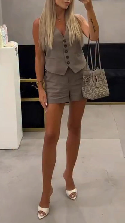 Ladies V-neck Breasted Top+ Pants Casual Suit - MYSTERYBOXS