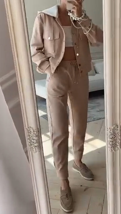 Ladies Lapel Breasted Jacket + Pants Casual Suit - MYSTERYBOXS