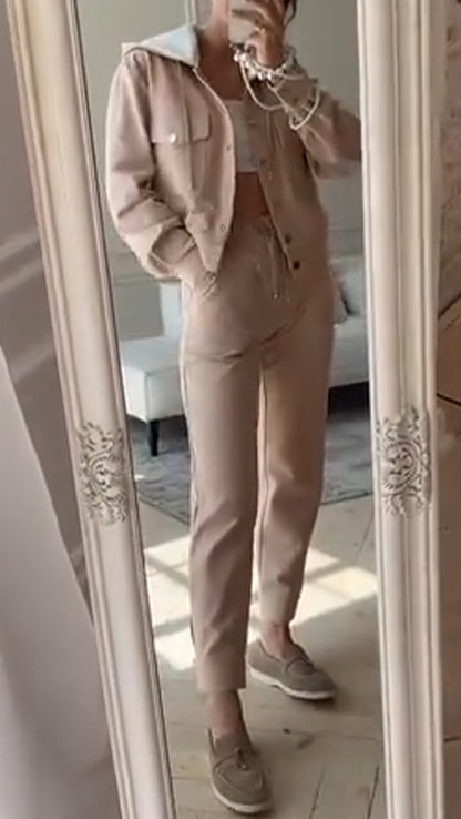 Ladies Lapel Breasted Jacket + Pants Casual Suit - MYSTERYBOXS