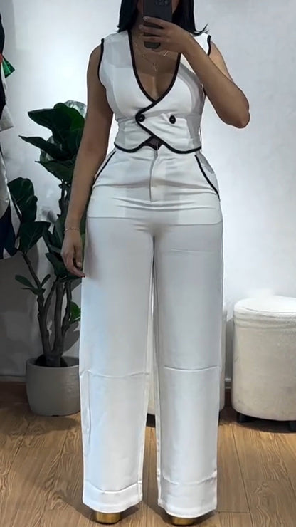 Ladies U-neck Top and Pants Casual Suit - MYSTERYBOXS