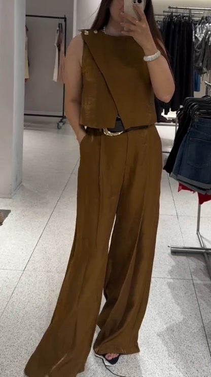 Ladies Round Neck Patchwork Top+ Pants Casual Set - MYSTERYBOXS