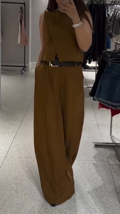 Ladies Round Neck Patchwork Top+ Pants Casual Set - MYSTERYBOXS