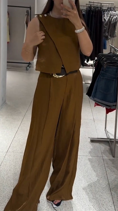 Ladies Round Neck Patchwork Top+ Pants Casual Set - MYSTERYBOXS