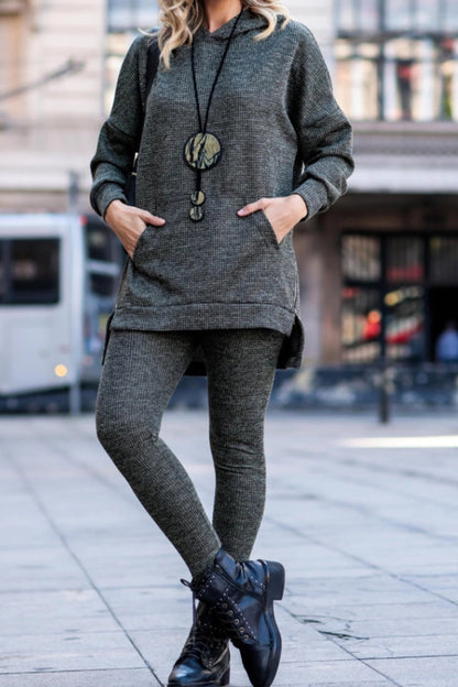 Ladies Round Neck Hooded Top+ Pants Casual Set - MYSTERYBOXS