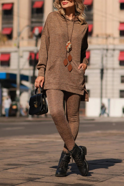 Ladies Round Neck Hooded Top+ Pants Casual Set - MYSTERYBOXS