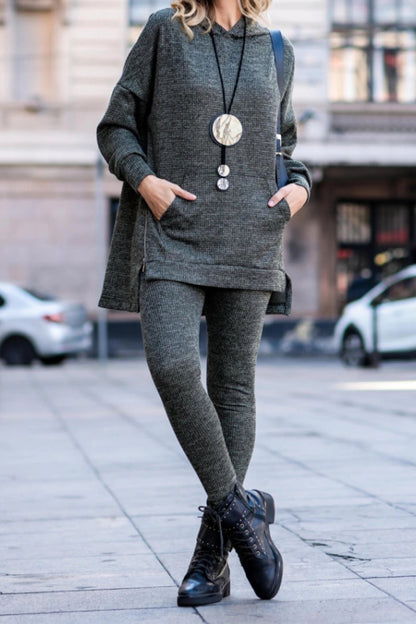 Ladies Round Neck Hooded Top+ Pants Casual Set - MYSTERYBOXS