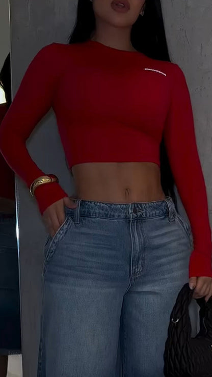 Ladies Round Neck Slim Fit Top+ Wash Pants Casual Set - MYSTERYBOXS