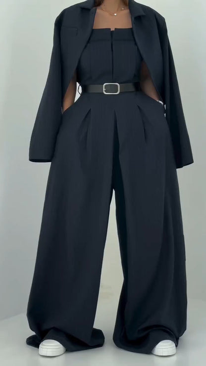 Ladies' Strapless Jumpsuit+ Jacket Style Commuting Set - MYSTERYBOXS