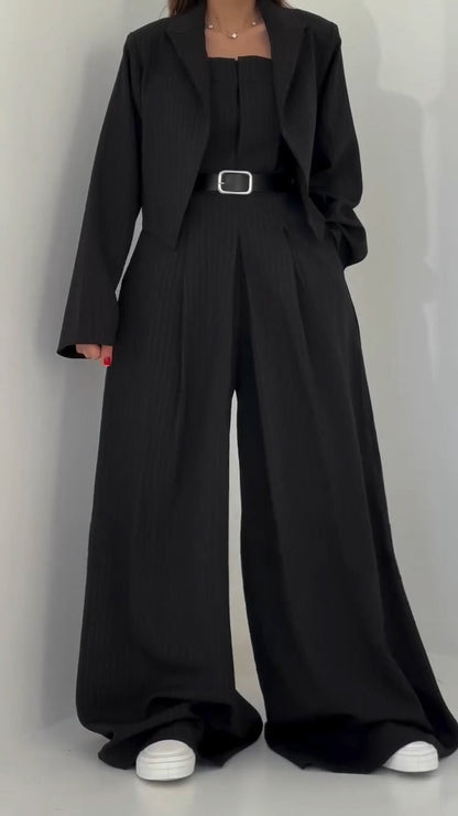 Ladies' Strapless Jumpsuit+ Jacket Style Commuting Set - MYSTERYBOXS