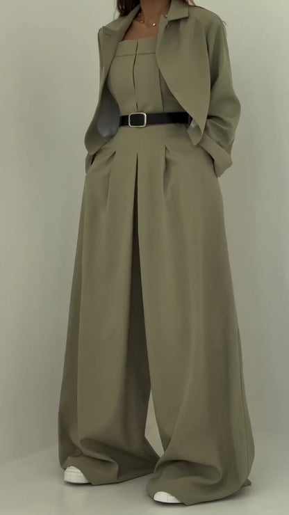 Ladies' Strapless Jumpsuit+ Jacket Style Commuting Set - MYSTERYBOXS