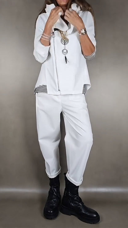 Women Collar Zipper Tops+ Pants Casual Set - MYSTERYBOXS